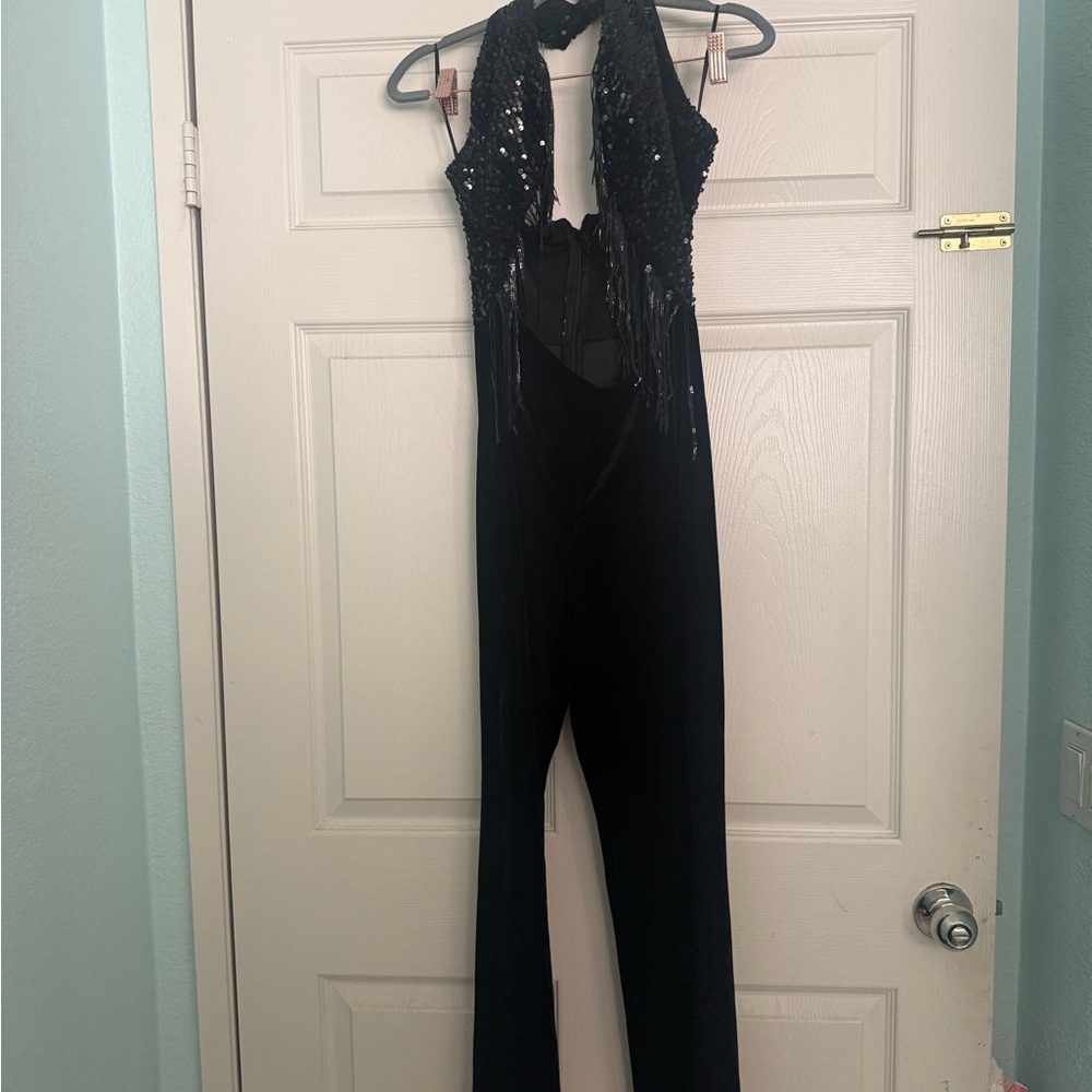 Zara Black Sequin Halter Jumpsuit